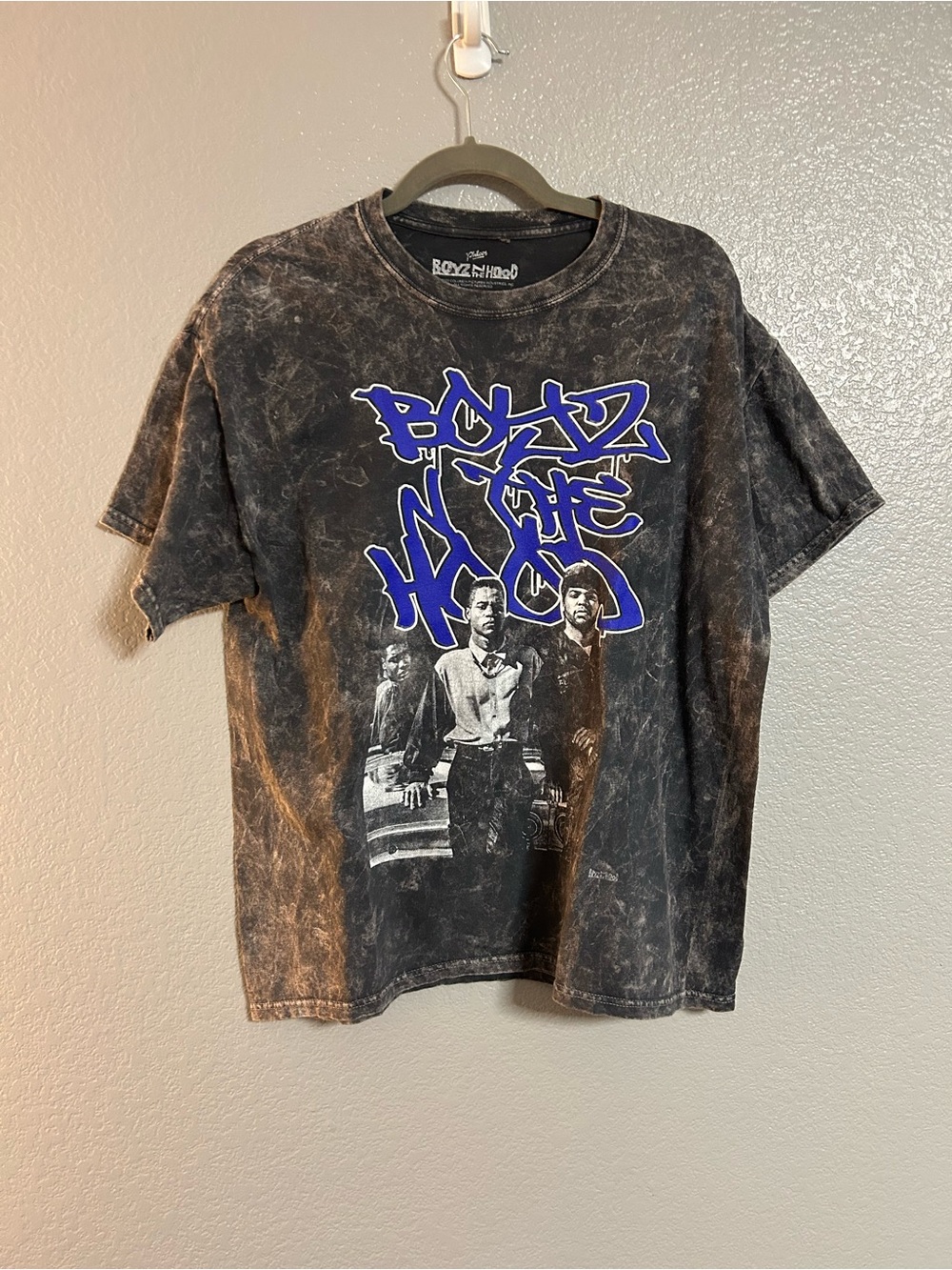 Women’s Black gray blue acid washed graphic hip hop t shirt T-shirt size small